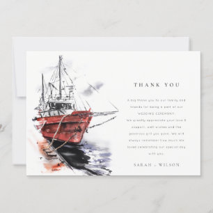 Carte De Remerciements Rustic Harbour Yacht Sailboat Mariage aquarelle