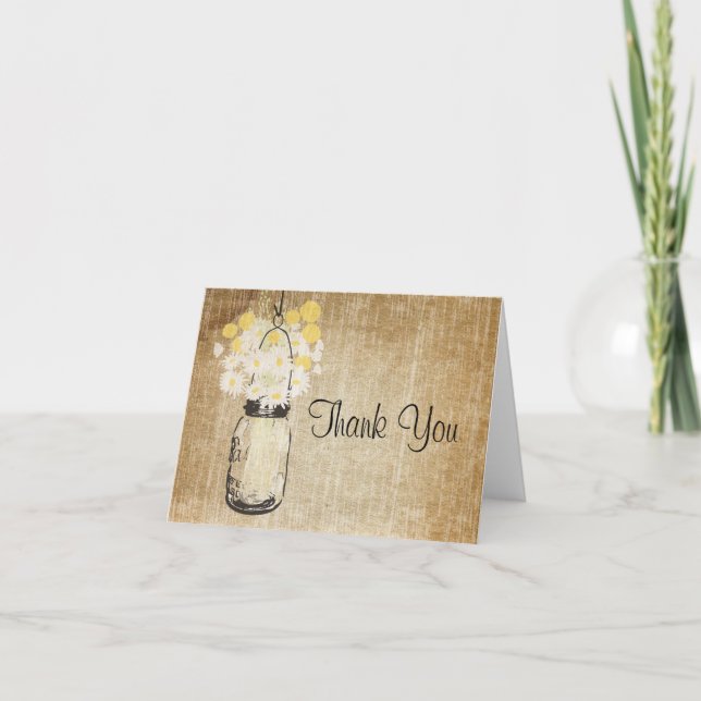 Carte De Remerciements Rustic Mason Jar Daisies et Billy Balls (Devant)