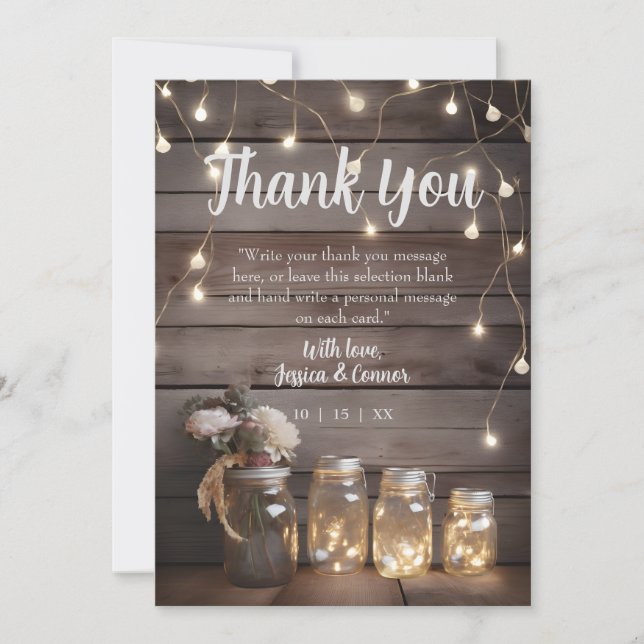 Carte De Remerciements Rustic Mason Jar Mariage Wood Barn Arrière - plan (Devant)
