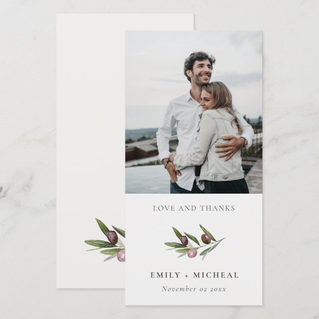 Carte De Remerciements Rustic Minimal Olive Branch Foliage Mariage Photo (Devant / Derrière)