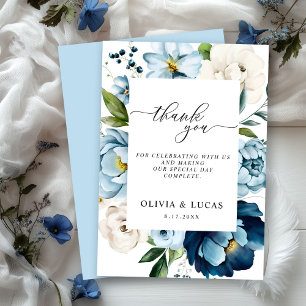 Carte De Remerciements Rustic Navy Dusty Blue Cute Elégant Mariage Floral