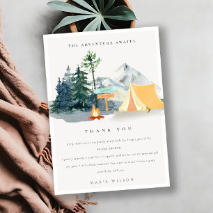 Carte De Remerciements Rustic Pine Woods Camping Fête des mariées de mont
