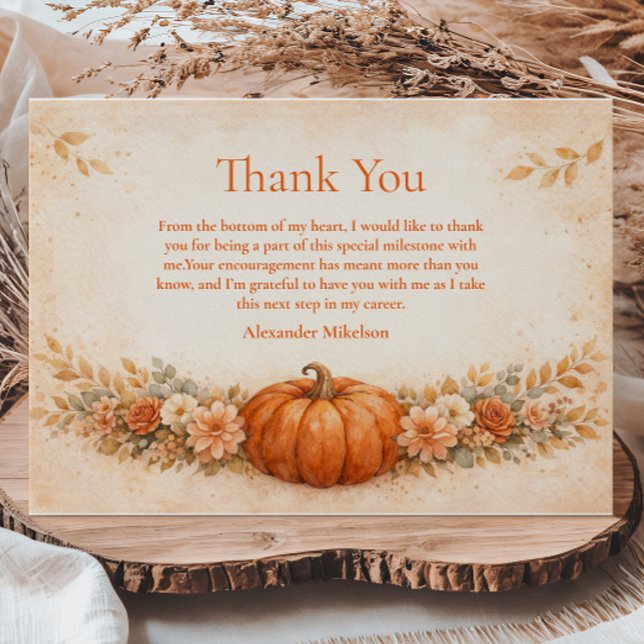 Carte De Remerciements Rustic Pumpkin Floral Fall Graduation (Créateur téléchargé)