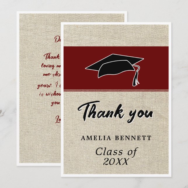 Carte De Remerciements Rustic Red Graduate Casquette Graduate Graduate (Devant / Derrière)