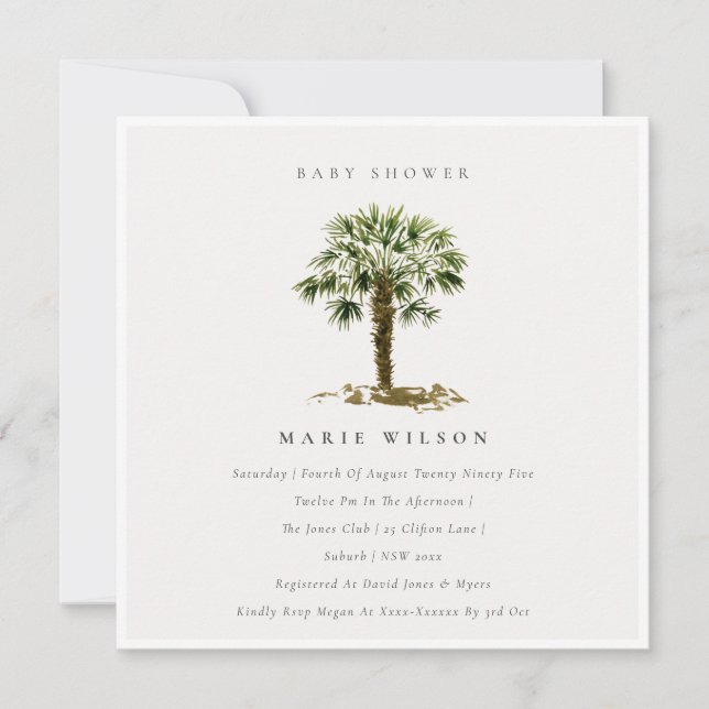 Carte De Remerciements Rustic Tropical Beach Palm Tree Baby shower Invita (Devant)