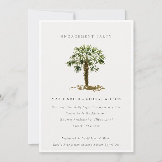 Carte De Remerciements Rustic Tropical Beach Palm Trees Fiançailles Invit (Devant)