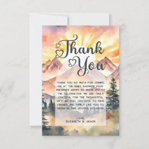 Carte De Remerciements Rustic Watercolor Mountains Nature Sunrise Script