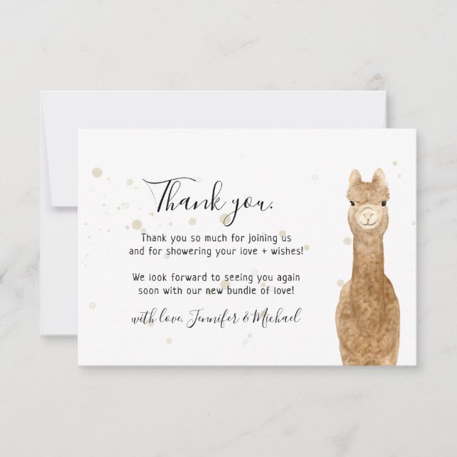 Carte De Remerciements Rustic wild animal alpaca llama Thank You (Devant)