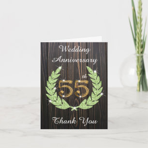 Carte De Remerciements Rustic Wood Emerald Laurel 55e anniversaire