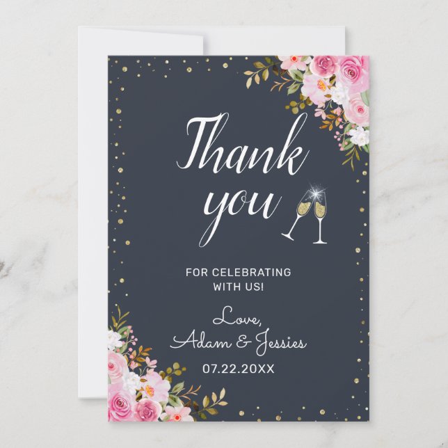 Carte De Remerciements Rustique 25e anniversaire Mariage Champagne Floral (Devant)