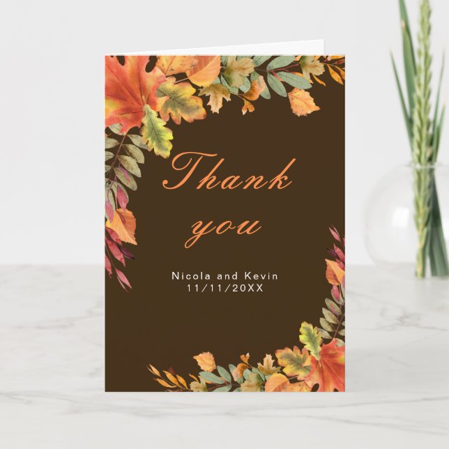 Carte De Remerciements Rustique Automne Feuilles Mariage (Devant)