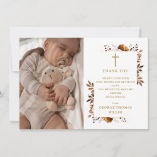 Carte De Remerciements Rustique Automne Floral Photo Baptême Christening
