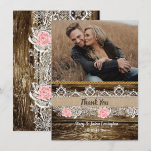 Carte De Remerciements Rustique Barnwood & Lace Mariage