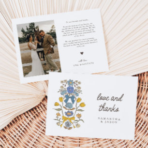 Carte De Remerciements Rustique bleu jaune Bow & Mariage de fleurs