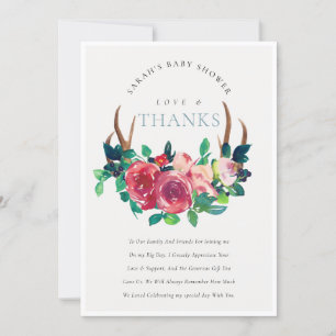 Carte De Remerciements Rustique Bohème Floral Cerf Bois Baby Shower