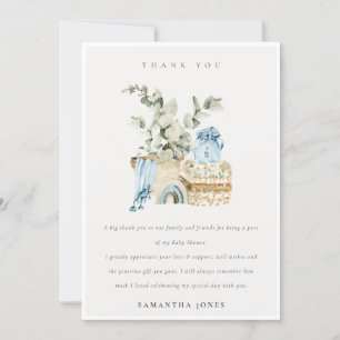 Carte De Remerciements Rustique Boho Blue Nursery Foliage Boy Baby shower