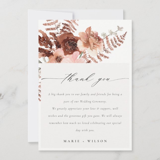 Carte De Remerciements Rustique Boho séché rouille Blush Fern Mariage orc (Devant)