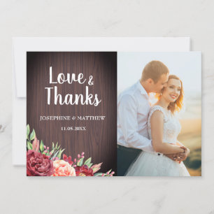 Carte De Remerciements Rustique Bourgogne Aquarelle Florale Mariage photo