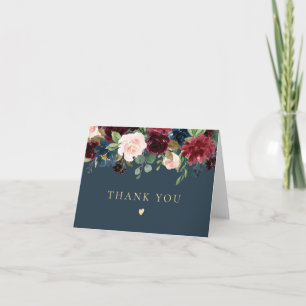 Carte De Remerciements Rustique Bourgogne et bleu marine Floral
