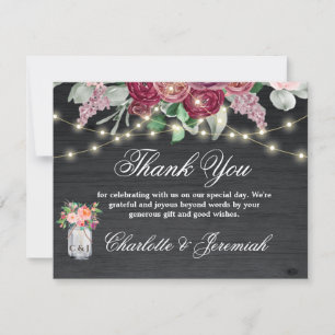 Carte De Remerciements Rustique Bourgogne Mason Jar String Mariage