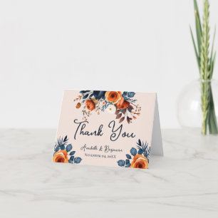 Carte De Remerciements Rustique Burnt Orange et Mariage bleu