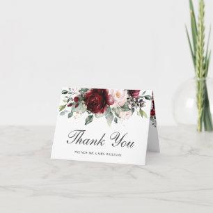 Carte De Remerciements Rustique Chic Bourgogne Blush Floral Mariage Brida