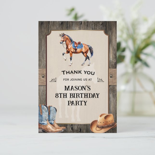 Carte De Remerciements Rustique Cowboy Horseback équitation fête d'annive (Debout devant)