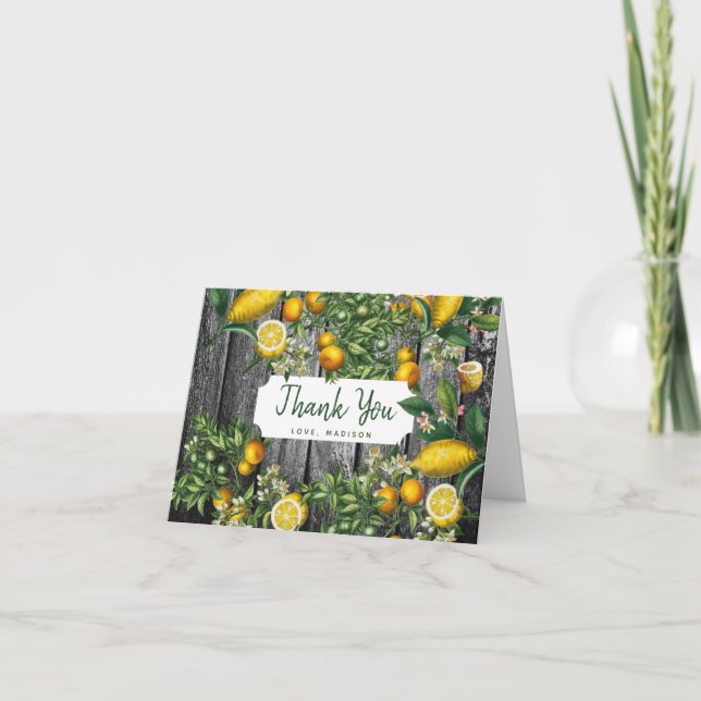 Carte de remerciements rustique du jardin d'agrume (Devant)