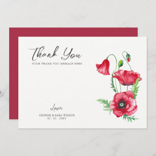 Carte De Remerciements Rustique Elegant Aquarelle Script Red Poppy Mariag