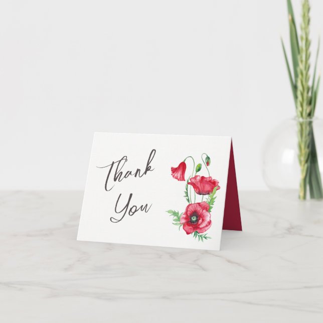 Carte De Remerciements Rustique Elegant Aquarelle Script Red Poppy Mariag (Devant)