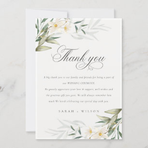 Carte De Remerciements Rustique Elégant Blanc Vert Vert Mariage Floral
