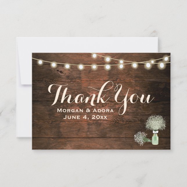 Carte De Remerciements Rustique Grange bois Mason Jar String Mariage (Devant)