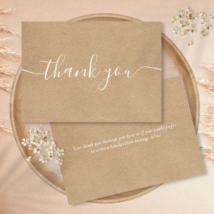 Carte De Remerciements Rustique Kraft Simple Élégant Script blanc