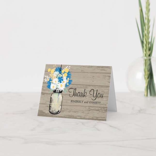 Carte De Remerciements Rustique Mason Jar et Fleur sauvage (Devant)