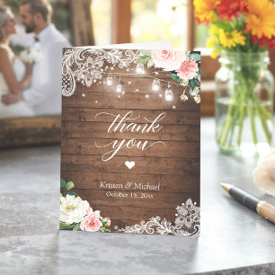 Carte De Remerciements Rustique Mason Jar illumine le Mariage de dentelle