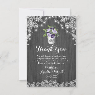 Carte De Remerciements Rustique Mason Jar Purple Silver Grey FlorMariage