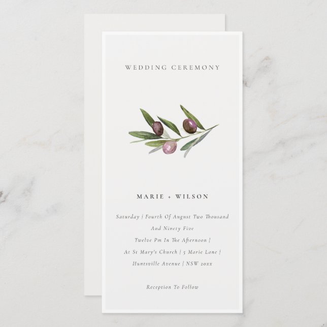 Carte De Remerciements Rustique minimal Olive Branche Foliage Mariage Inv (Devant / Derrière)