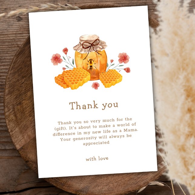 Carte De Remerciements Rustique Petit Fleur sauvage Baby shower d'abeille (Rustic Little Wildflower Honey Bee Baby Shower Thank You Card)