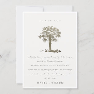 Carte De Remerciements Rustique Tropical Beach Palm Tree Dark Gold Mariag