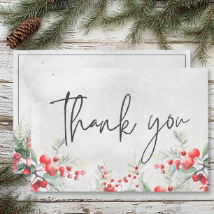 Carte De Remerciements Rustique Winter Holly & Pine Mariage