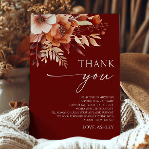 Carte De Remerciements Rusty Burgundy Floral Fleurs Mariage