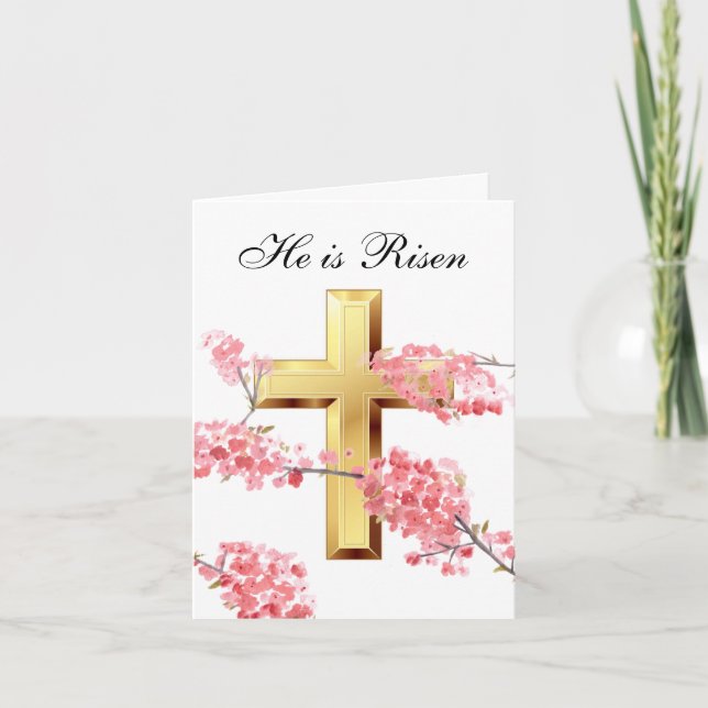 Carte De Remerciements Sa est Ressuscité Aquarelle Croix de Fleur de Pâqu (Devant)