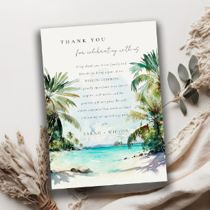 Carte De Remerciements Sable Tropical Beach Aquarelle Palm Trees Mariage