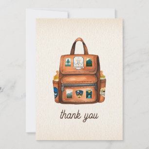 Carte De Remerciements Sac à dos aventure + Bouteilles Baby shower bois