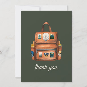 Carte De Remerciements Sac à dos Aventure + Bouteilles Baby shower vert