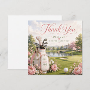 Carte De Remerciements Sac de golf sur terrain de golf avec des fleurs 