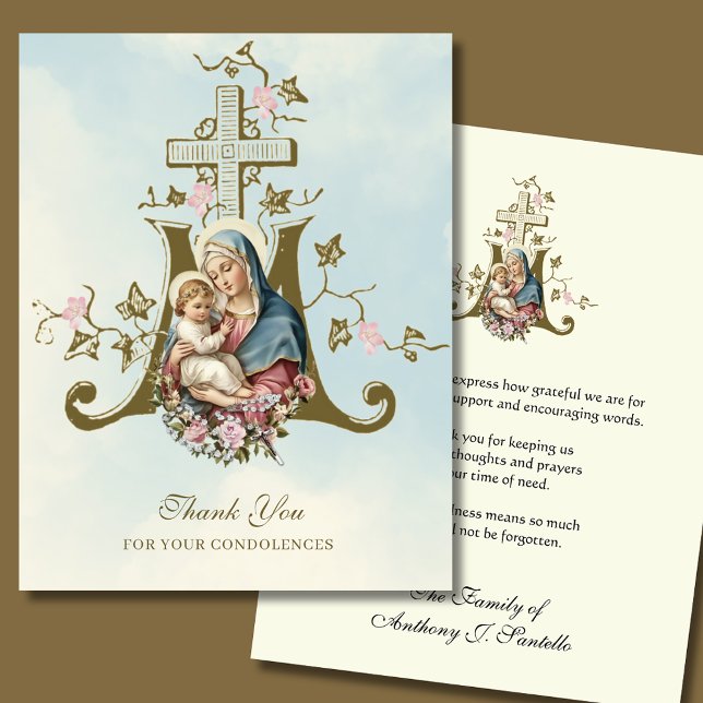 Carte De Remerciements Sacré-Coeur & Crucifix Funérailles florales (Créateur téléchargé)