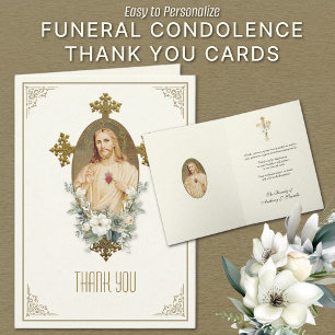 Carte De Remerciements Sacré-Cœur Jésus Obsèques Remerciements Condoléanc