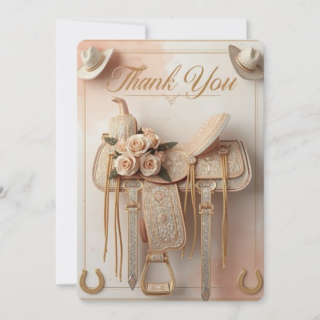 Carte De Remerciements Saddle & Sparkle - Western Mariage Thank-You Card (Devant)