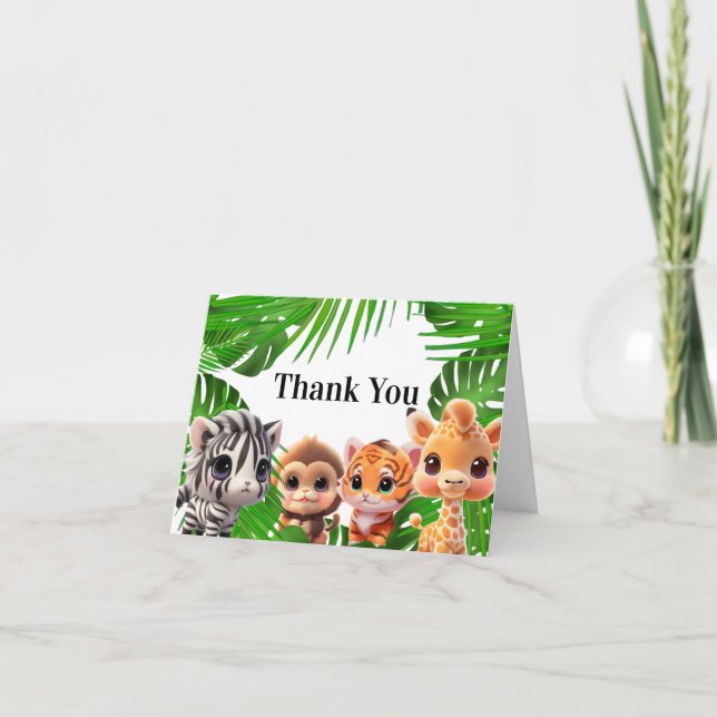 Carte De Remerciements Safari amis tigre girafe zèbre singe éléphant (Devant)
